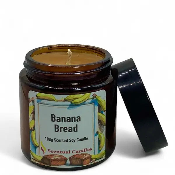 Scentual Candles banana bread scented candle with label on a white background