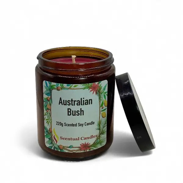 Scentual candles jar labeled 'Australian Bush' on a white background