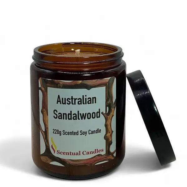 Scentual Candles Australian Sandalwood candle with label on a white background