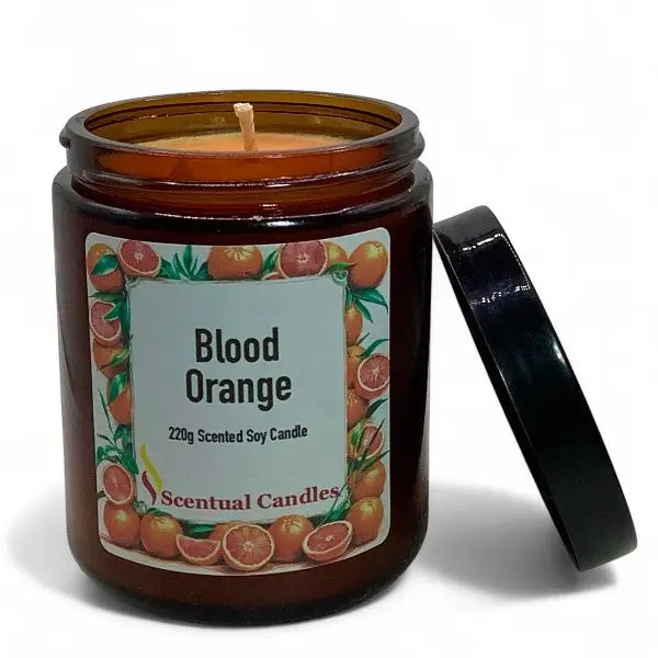 Scentual Candles Blood Orange candle with label and lid on a white background