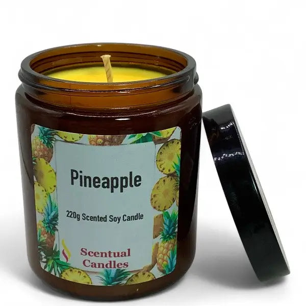 Scentual Candles pineapple scented candle in amber jar with label