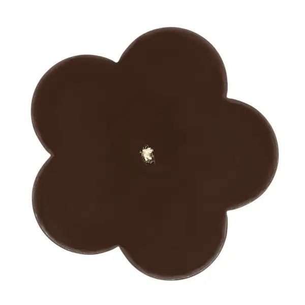 Top view of Australian Sandalwood Scented Soy Pillar Candle, flower-shaped, showcasing elegant dark brown wax with central wick.
