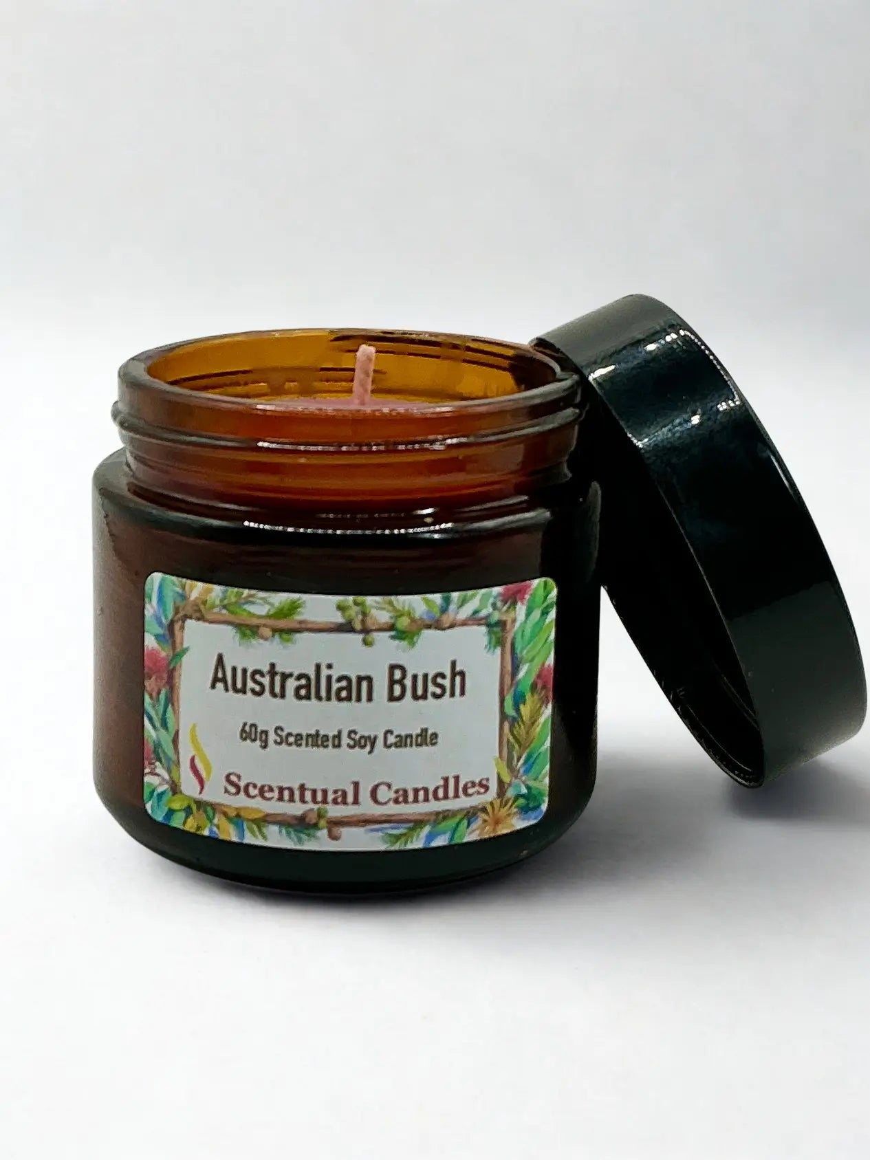 Scentual Candles Australian Bush candle in a jar with a label on a white background