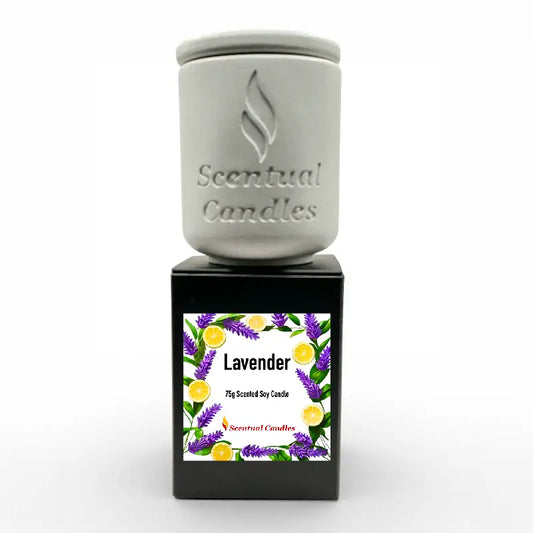 Lavender Candle Scented Soy - Tranquility with floral design on packaging