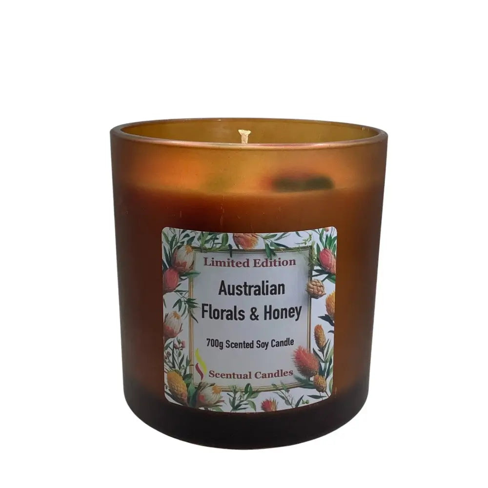Scented candle with a label on a white background
