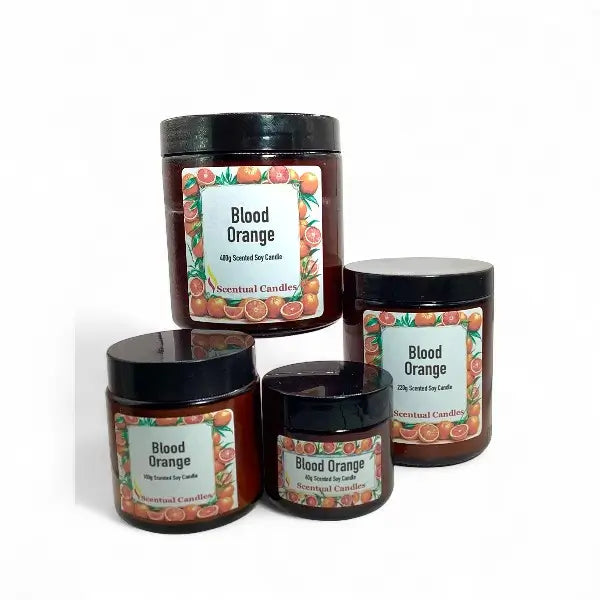 Collection of Blood Orange candles from Soothing Candles on a white background