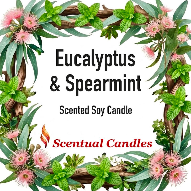 Australian Botanicals Eucalyptus Candle with Spearmint in a floral design, part of Scentual Candles collection.