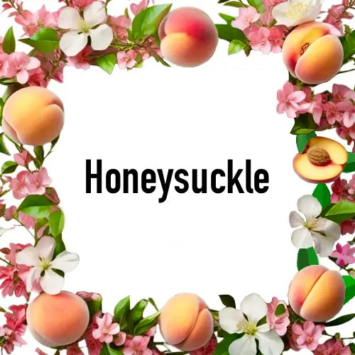 Honeysuckle Scented Candle floral design with peaches and flowers.