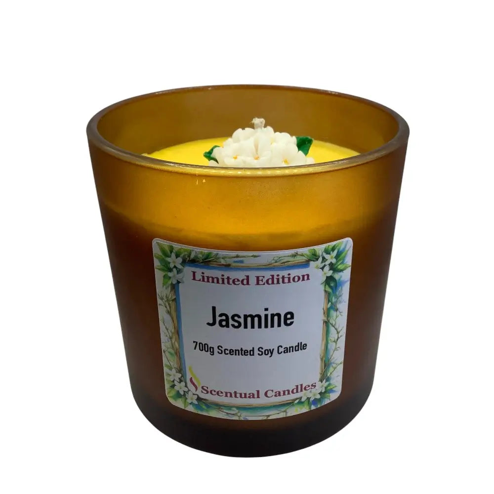 Scentual Candles jasmine scented candle with label on a white background