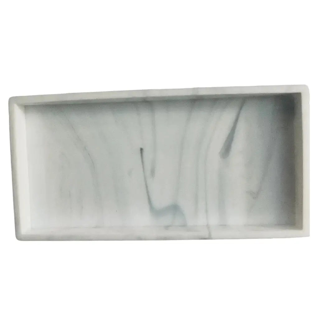 Rectangular marble-patterned soap dish on a white background