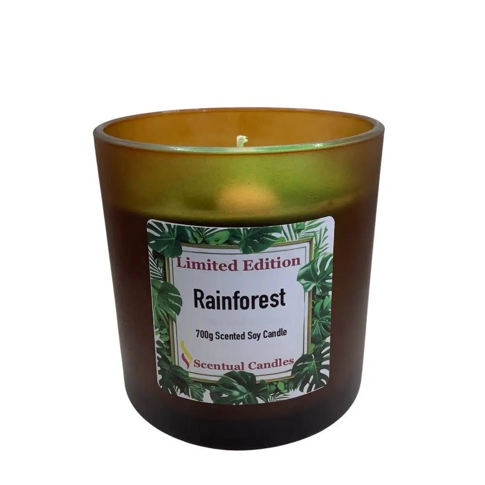 Scentual Candles Rainforest candle with label on a white background