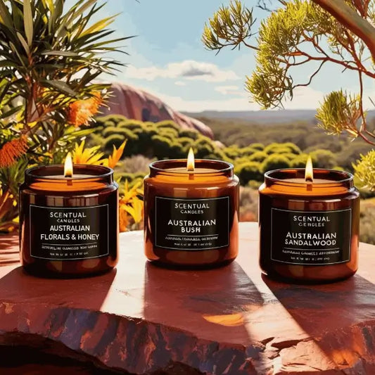 Australian Candle Gift Set on a rock with a scenic background