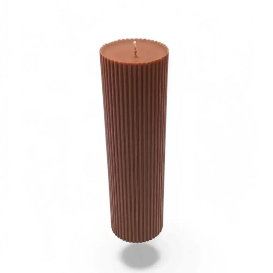 Australian Sandalwood scented soy pillar candle with ribbed column design.