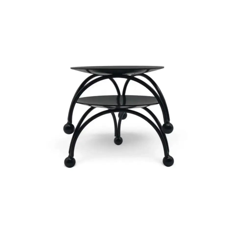 Round Black Metal Candle Stand with geometric three-legged base, Nordic design.