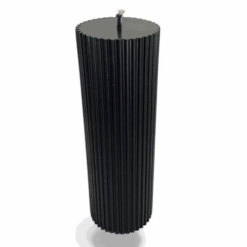 240g Ribbed Column Black Vanilla Scented Soy Pillar Candles