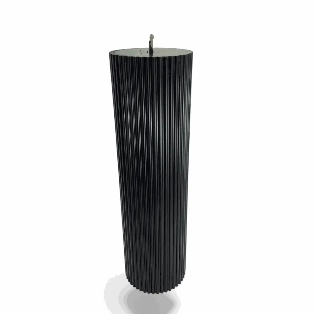 450g Ribbed Column Black Vanilla Scented Soy Pillar Candles