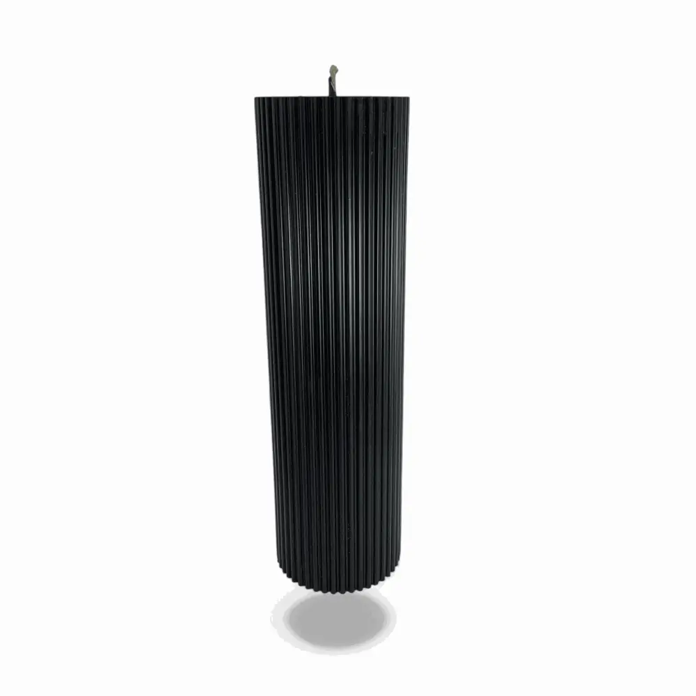 450g Ribbed Column Black Vanilla Scented Soy Pillar Candles