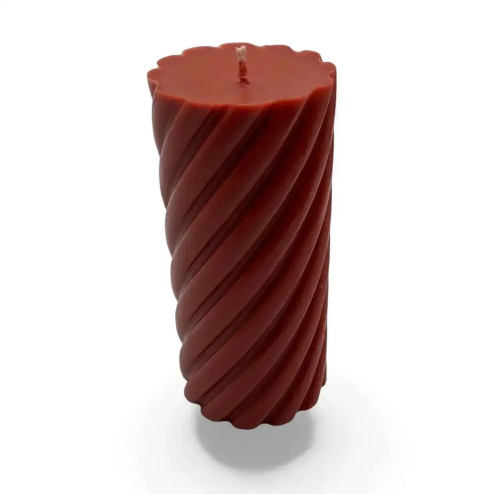 Caramelised Fig Scented Soy Spiral Pillar Candle with rich autumn fragrance.