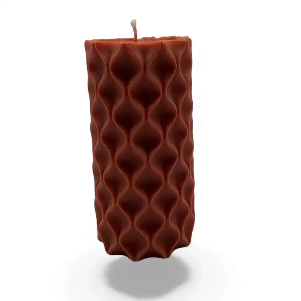 Caramelised Fig Scented Soy Wavy Pillar Candle with unique texture and rich fragrance.