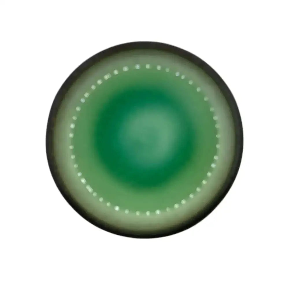 Ceramic candle holder plate with green accent, 14cm diameter, elegant and durable design.