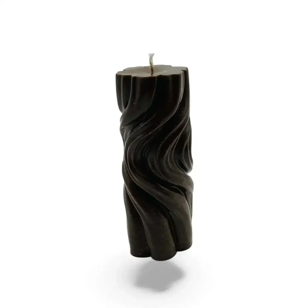 Chocolate candles scented soy pillar with a unique wavy texture, 13cm tall, made from premium soy wax for a long-lasting burn.