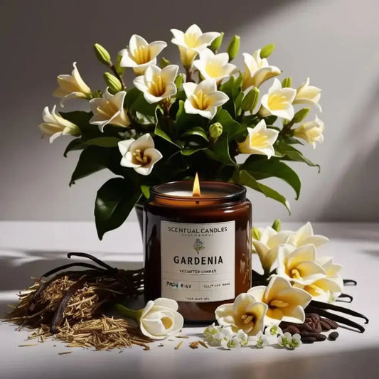 Gardenia Candle with elegant floral bouquet and earthy undertones.