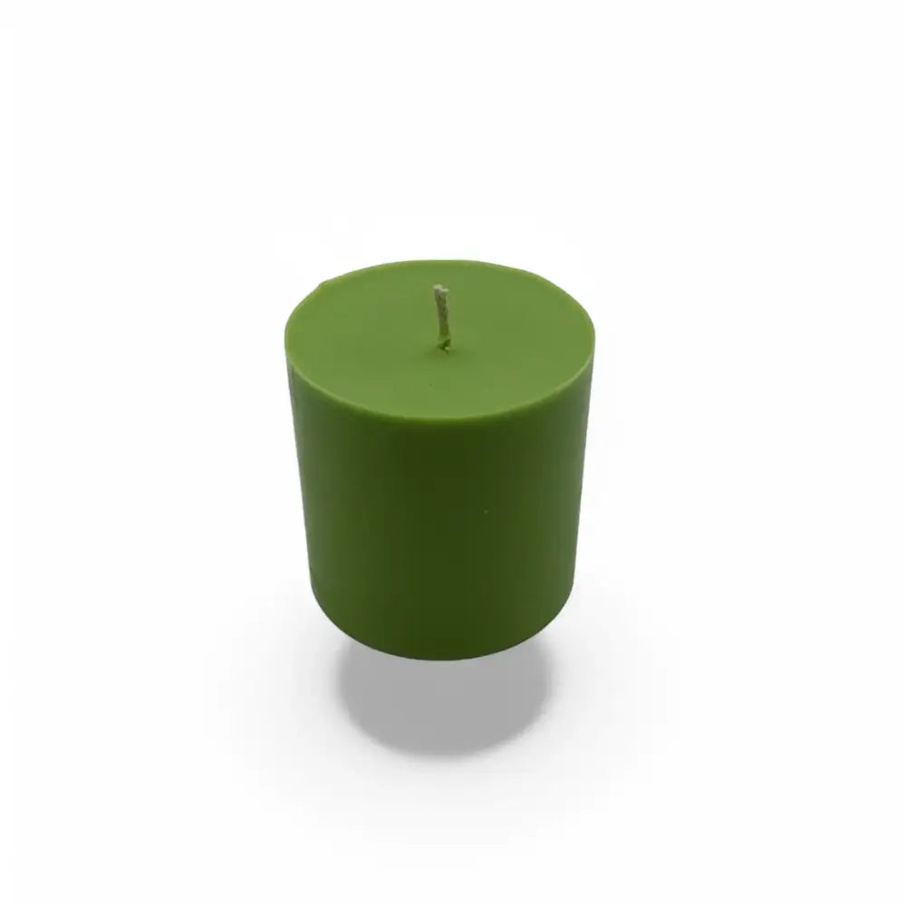 Green Gardenia Scented Soy Pillar Candle with smooth surface.