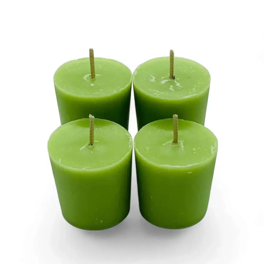 Gardenia scented soy votive candles in green, made from coconut-soy wax, perfect for elegant ambiance.
