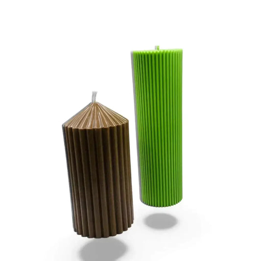 Lime & Sandalwood soy candle gift set with ribbed dark brown and green candles.