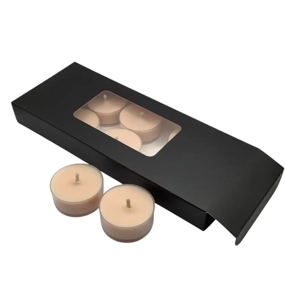 Scented Tealight Candles - 10 Pack Box - in a black box on white background