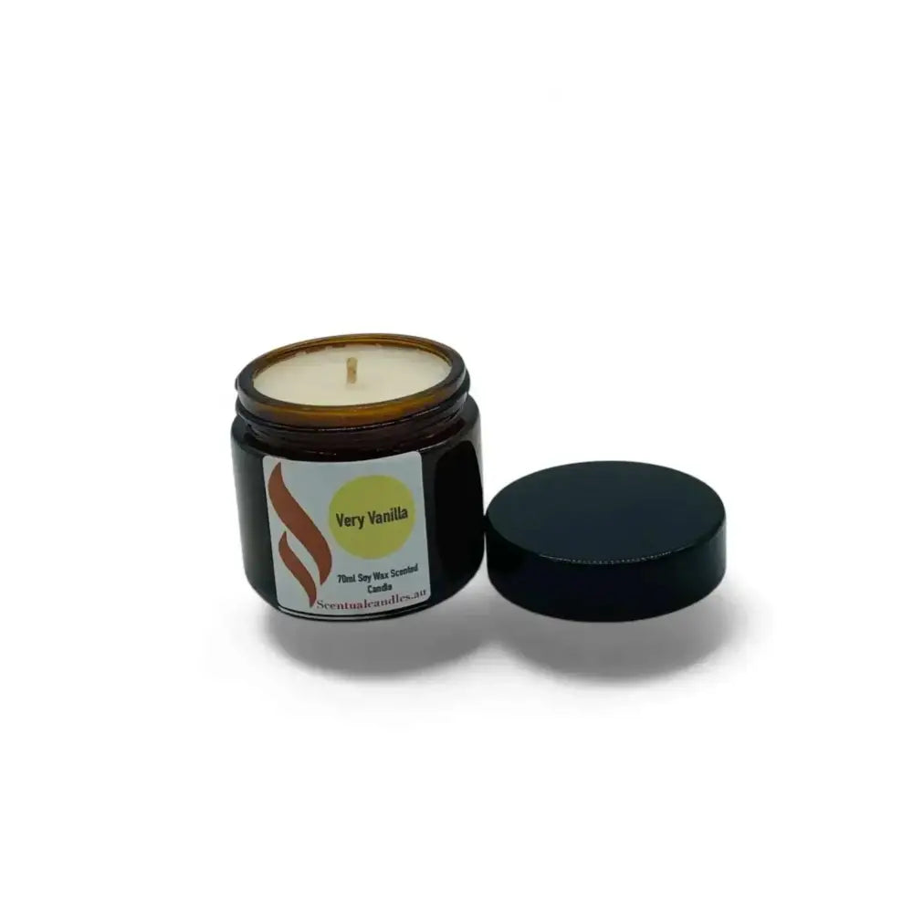 Set of 4 soy mini candles in floral scents, amber jars, 70ml each.