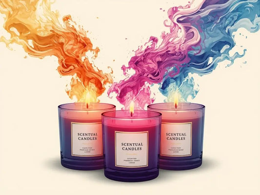 Strong Scented Candles with vibrant colorful flames illustrating fragrance load importance.