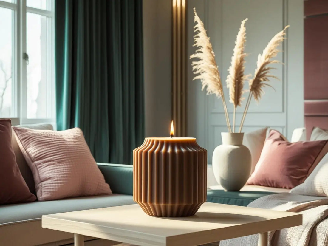 Brown Candles - Earthy and Rustic collection showcasing sculptural candle in cozy living space.