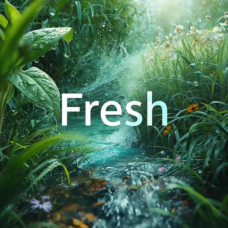 Fresh Fragrance Family Collection image with lush greenery and flowing water, symbolizing a crisp, revitalizing scent profile.