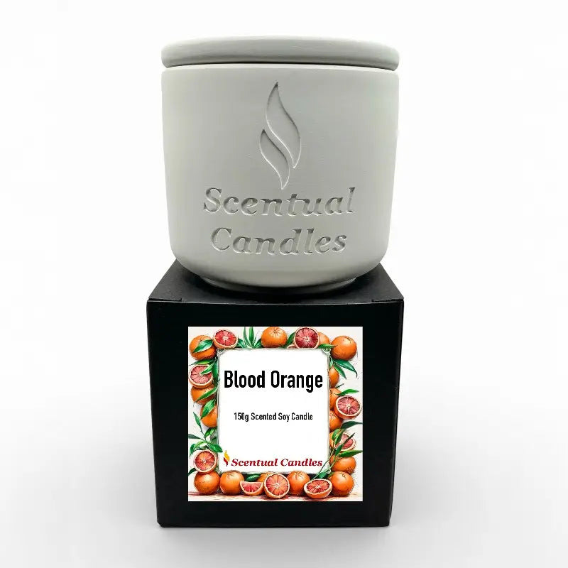 Blood Orange Candle - Scented Soy, invigorating citrus aroma in a ceramic jar with blood orange and bergamot notes