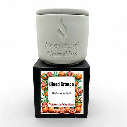 Blood Orange soy candle from Citrus Candles Set, featuring a luxurious scent and elegant packaging, 150g.