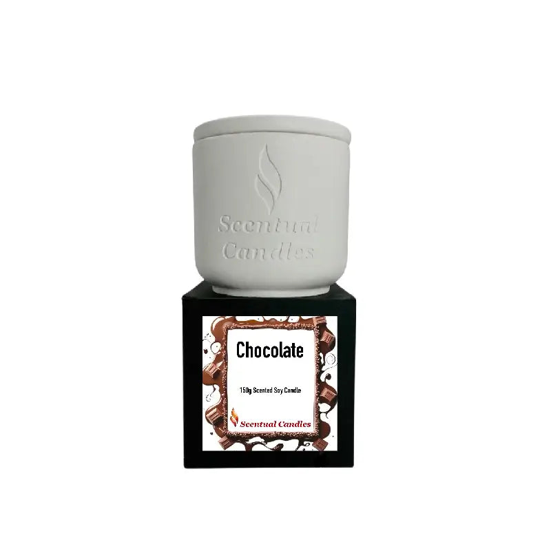 Chocolate Candle in a 150g jar by Scentual Candles, perfect for creating a warm and luxurious ambiance.