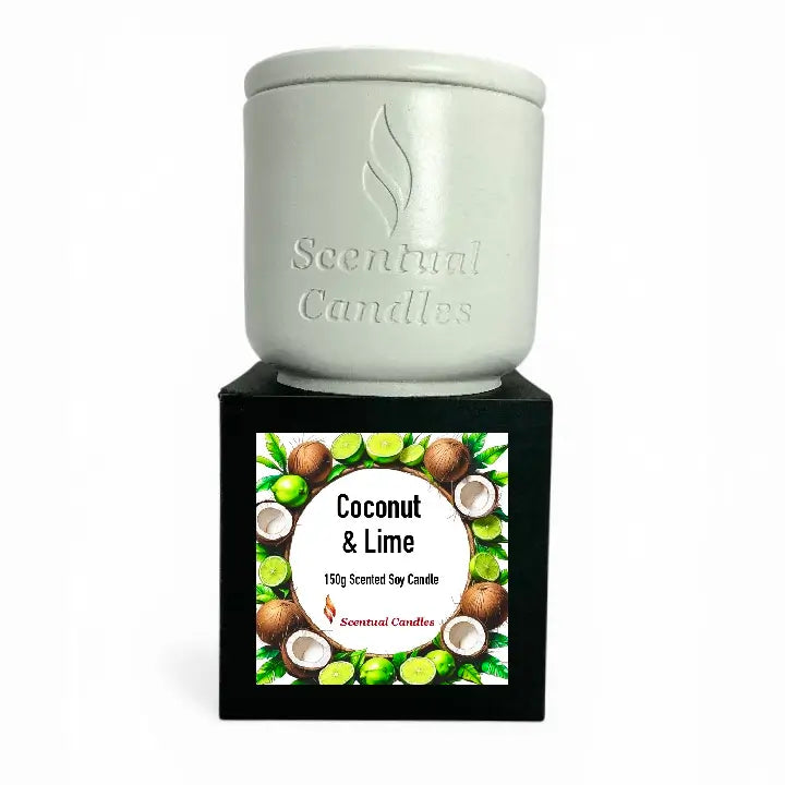 Fresh Scented Candle featuring Coconut & Lime scent in a stylish container.