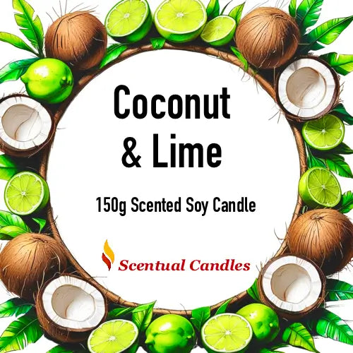 Citrus Candles Set Coconut & Lime scented soy candle with fresh coconut and lime design
