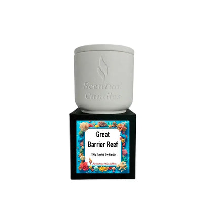 Tropical Scented Candle Great Barrier Reef in a decorative soy candle jar by Scentual Candles.