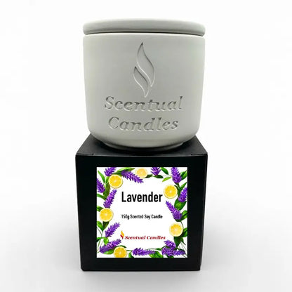 Scented Candle Duo featuring Lavender scent in a decorative 150g container for relaxation.