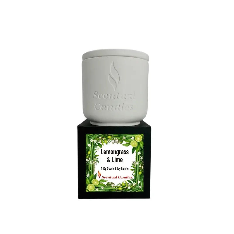 Lemongrass Candle with Lime and Jasmine in a decorative container, perfect for home fragrance.