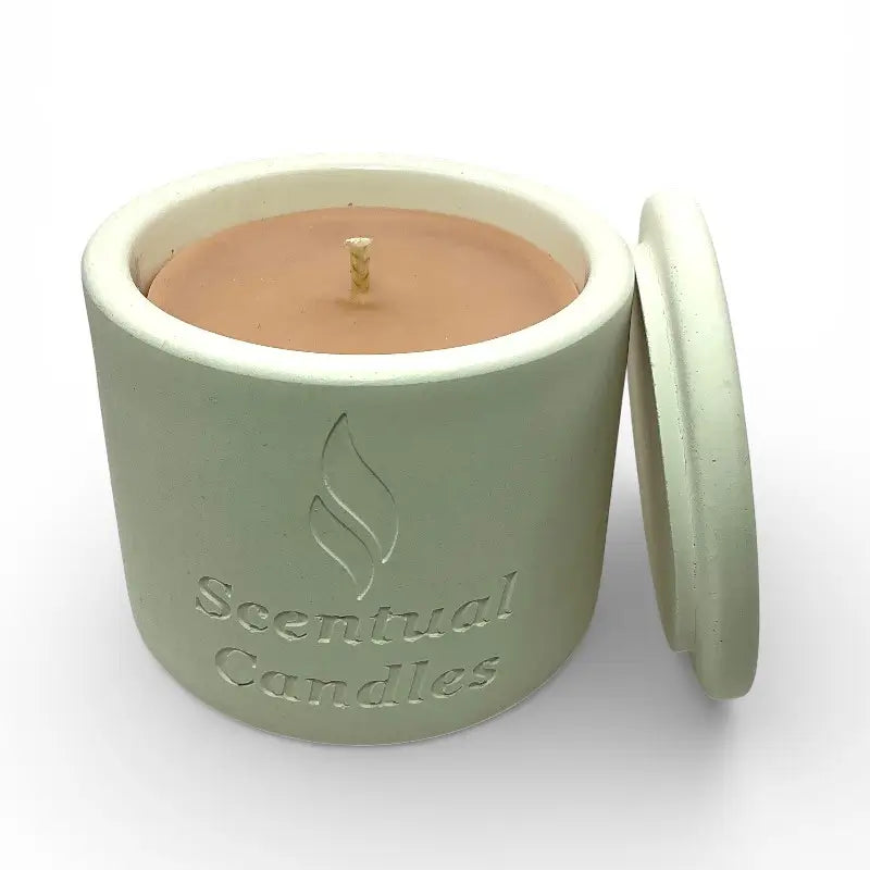 Vanilla Scented Candle in a light ceramic container on a white background
