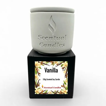Housewarming Candle Gift - Vanilla scented soy candle in ceramic jar.