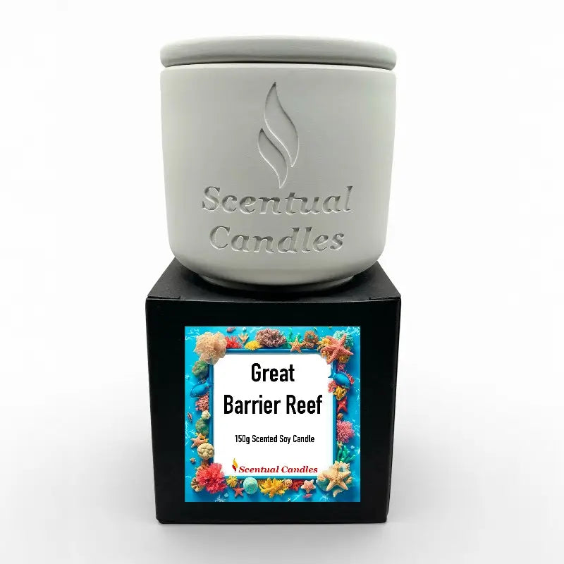Tropical Scented Candle Great Barrier Reef in elegant packaging, part of the Australian Scents Collection.