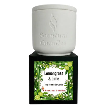 Lemongrass Candle with Lime and Jasmine in a decorative container, perfect for home fragrance.