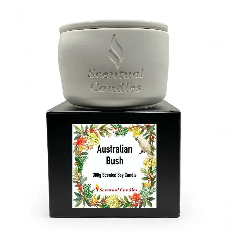 Woody and Earthy Scented Candles set with Australian Bush scent in a stylish jar on display