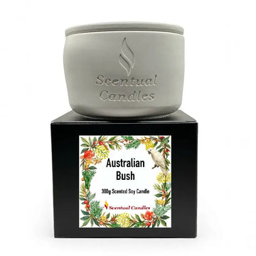 Woody and Earthy Scented Candles set with Australian Bush scent in a stylish jar on display