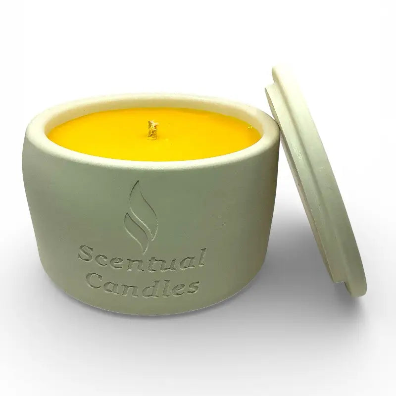 Australian Wattle Scented Soy Candle in ceramic jar with lid