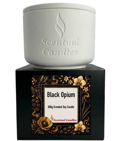 Black Opium Candle - 300g Scented Soy Candle from Scentual Candles in elegant packaging